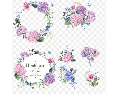 Flower Garden Hydrangea Flower, Colorful Flower Bouquet, Assorted Flower Paintings, Watercolor Painting, Purple, Flower Arranging PNG